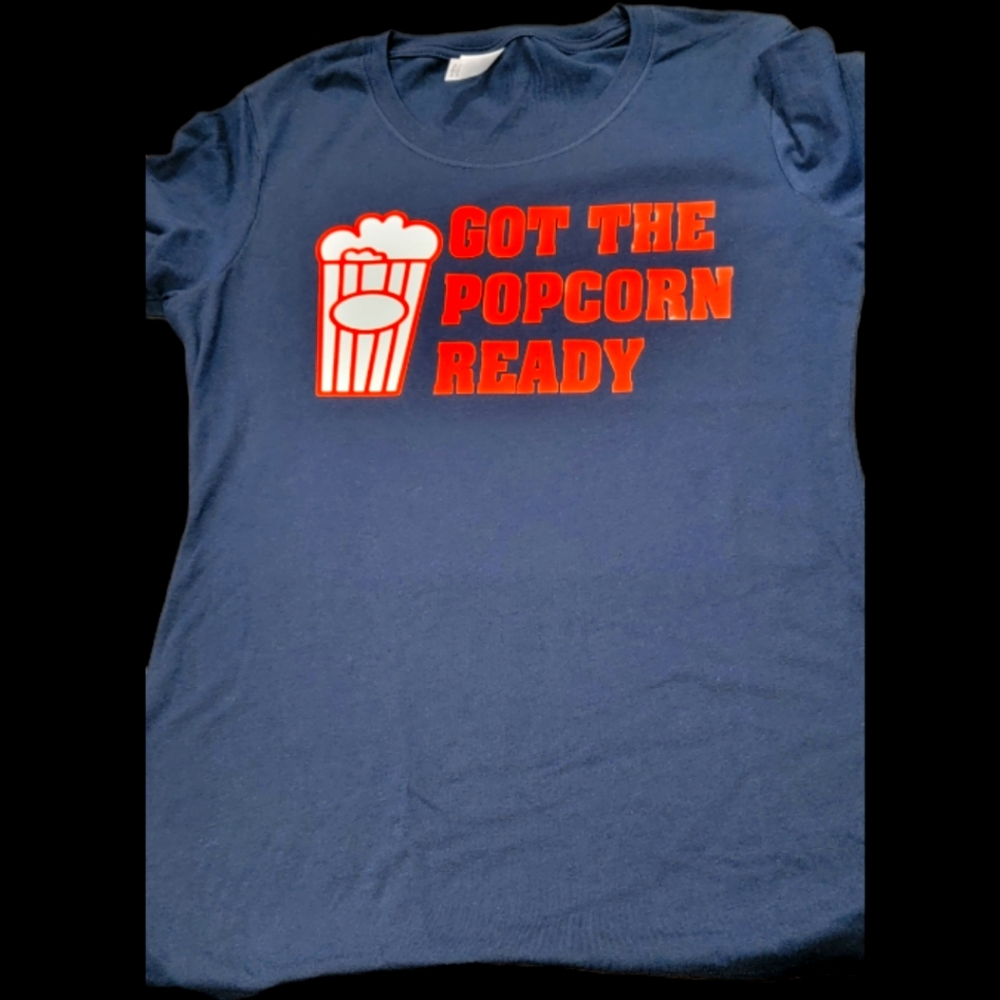 NWT  Large Navy Blue Got the Popcorn Ready T Shirt
